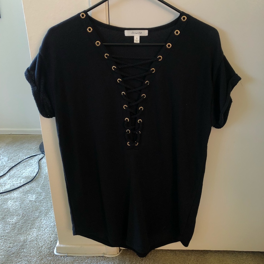 Black Active USA Lace Up Shirt